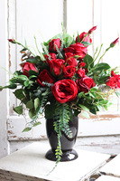 Czerwone Róże, bukiet nagrobny we wkładzie, wys.48cm 