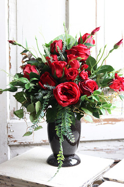 Czerwone Róże, bukiet nagrobny we wkładzie, wys.48cm 