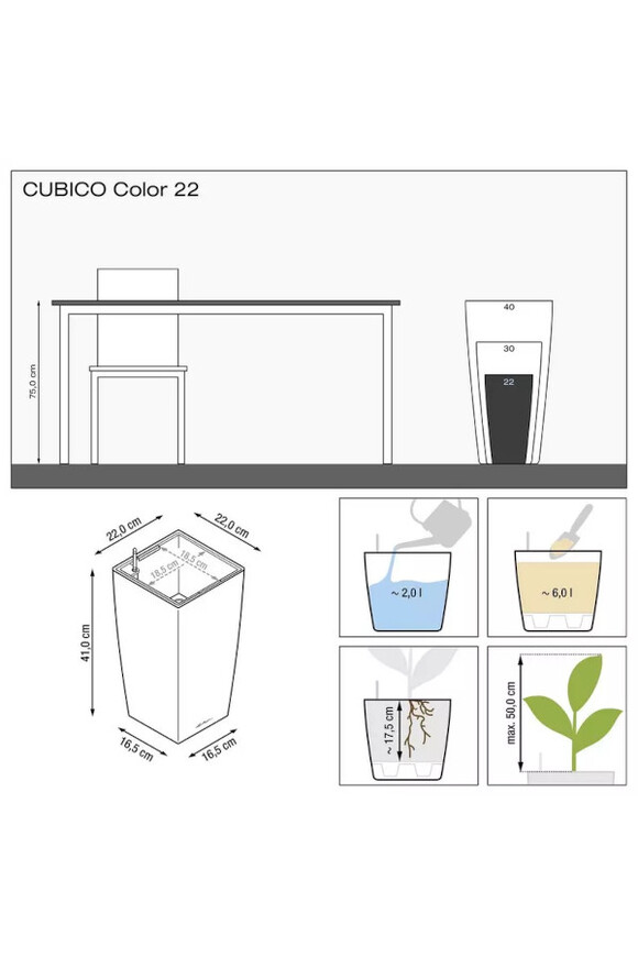 Cubico Color, elegancka donica z nawadnianiem