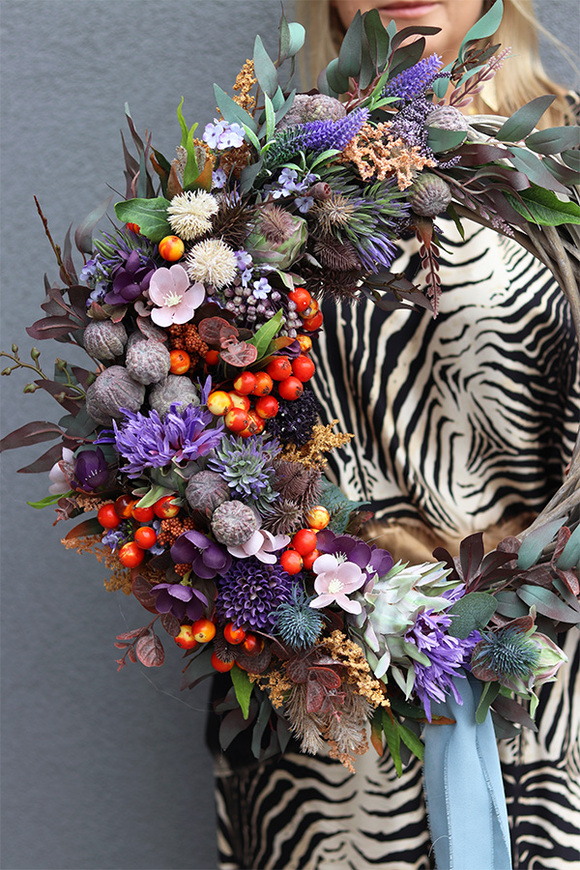 Violet Otono, asymetryczny jesienny wianek, rozp.50cm