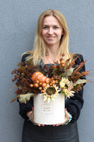 Autumn Pumpkin, box jesienny z ceramiczną dynią, wys.40cm