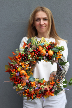 Jesienna Melona 2, jesienny wianek z dyniami, śr.45cm 