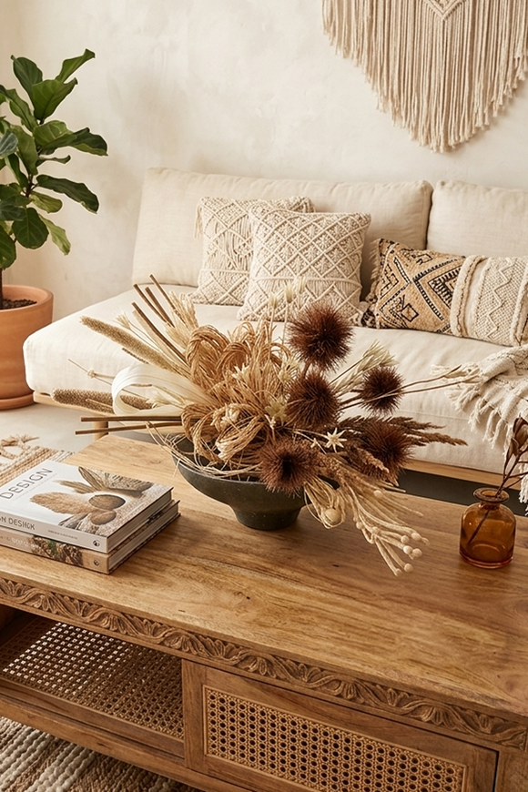 Boho Beige Modern, kompozycja z suszu w naczyniu