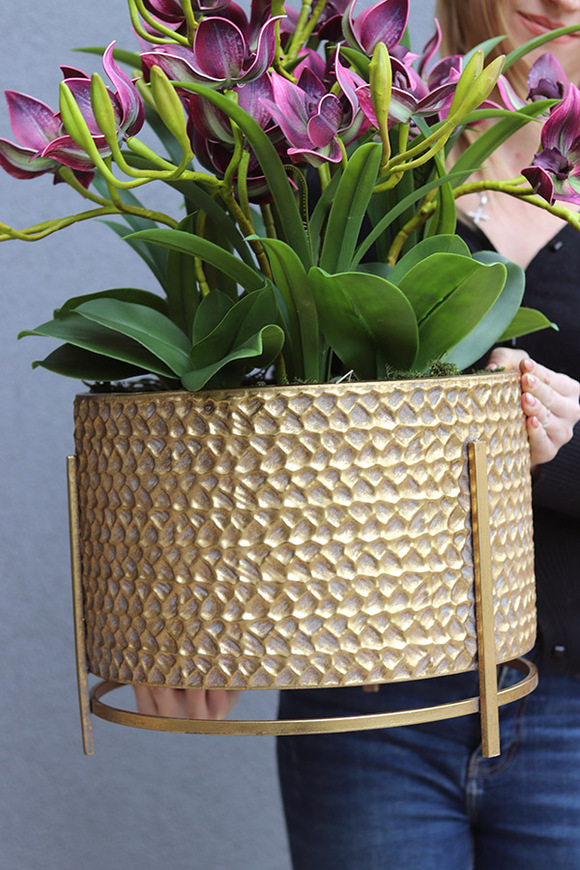 Goldenario Harlow, biały gumowy storczyk w złotej donicy