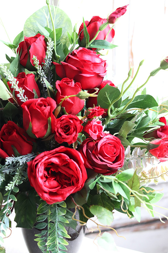 Czerwone Róże, bukiet nagrobny we wkładzie, wys.48cm 