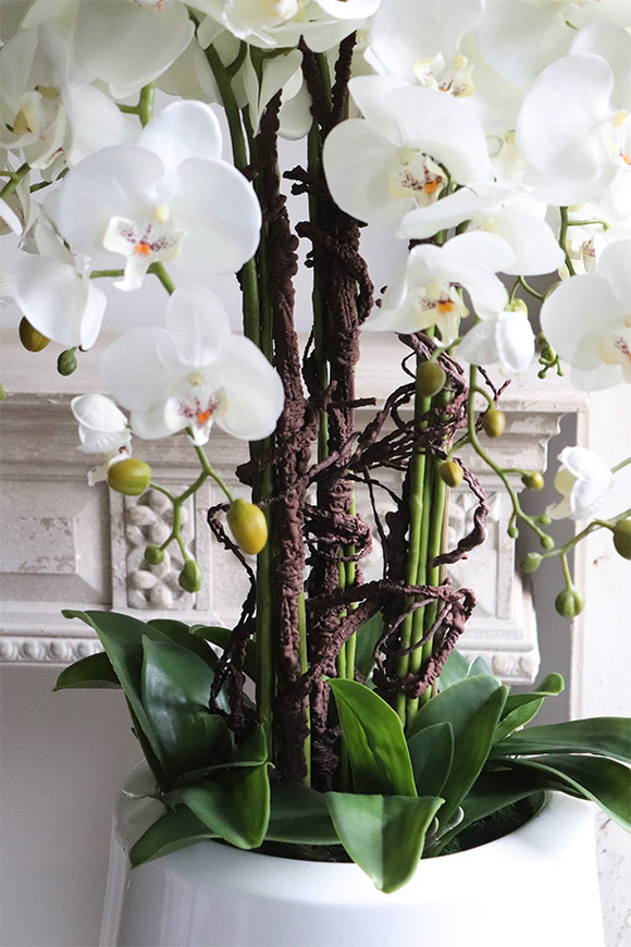 Fiberglass White Grande Ferita, sztuczny storczyk w białej donicy, wys.105cm 