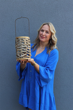 OD RĘKI Seaside, drewniany lampion latarnia, wys.23cm 