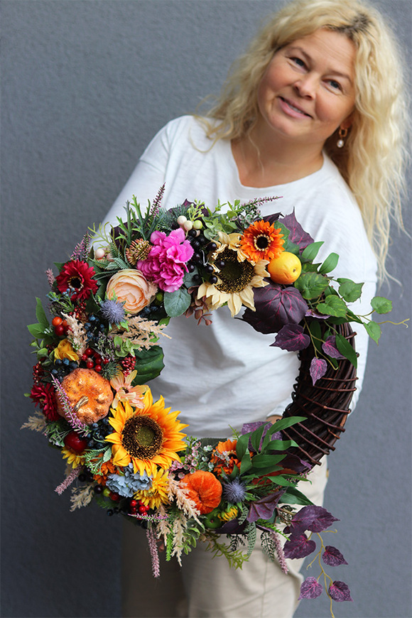 wianek jesienny z dynią i słonecznikiem, Kazimira Noleto