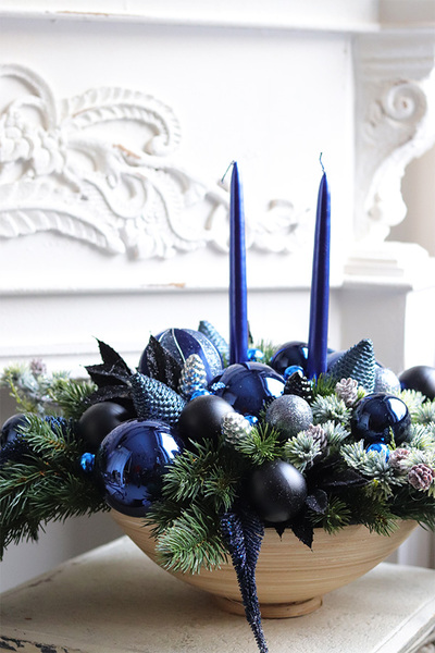 Granatowa Zima, adwentowy stroik ze świecami