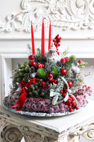 Ptasie Święta, adwentowy stroik ze świecami na talerzu