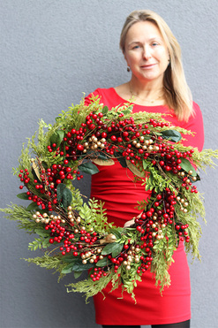 Czerwień Zimą, świąteczny wianek dekoracyjny, śr.60cm 