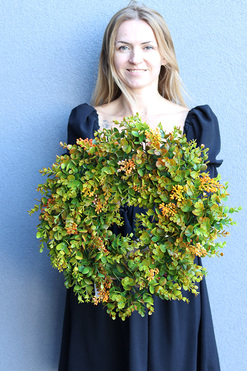 OD RĘKI Zielone Liście D, wysokiej jakości sztuczny wianek na drzwi, śr.42cm 