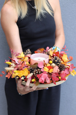 OD RĘKI Boho Greta Candle, dekoracyjny wianek ze stabilizowanych roślin, śr.35cm