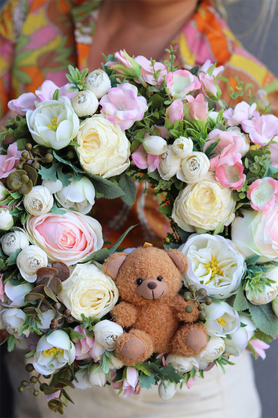 Baby Shower Teddy, uroczy wianek na drzwi z misiami