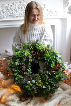 Bogactwo Lasu, zielony wianek na drzwi, śr.55cm