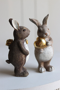 OD RĘKI Bunny Cottage Gold, złota figurka wielkanocna zajączek E, 2szt, wys.13cm