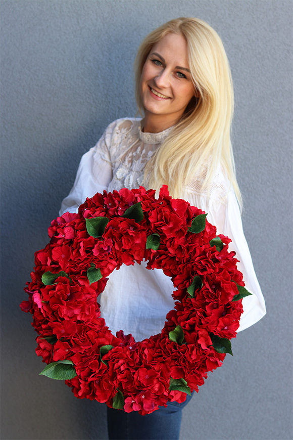 Red Hydrangea, czerwony wianek hortensji, śr.44cm 