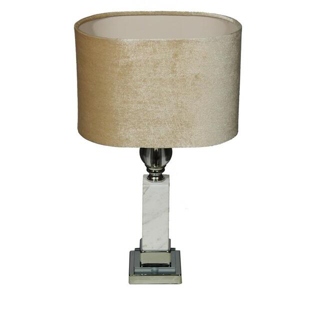 Marble Silver, marmurowa lampa stołowa, abażur beżowy, wys.48cm