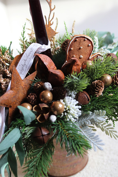 Industrial Miedziany, świąteczny stroik w metalowej osłonce