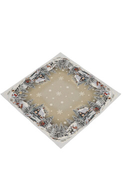 Zimowa Chatka, świąteczny obrus gobelinowy, 98x98cm