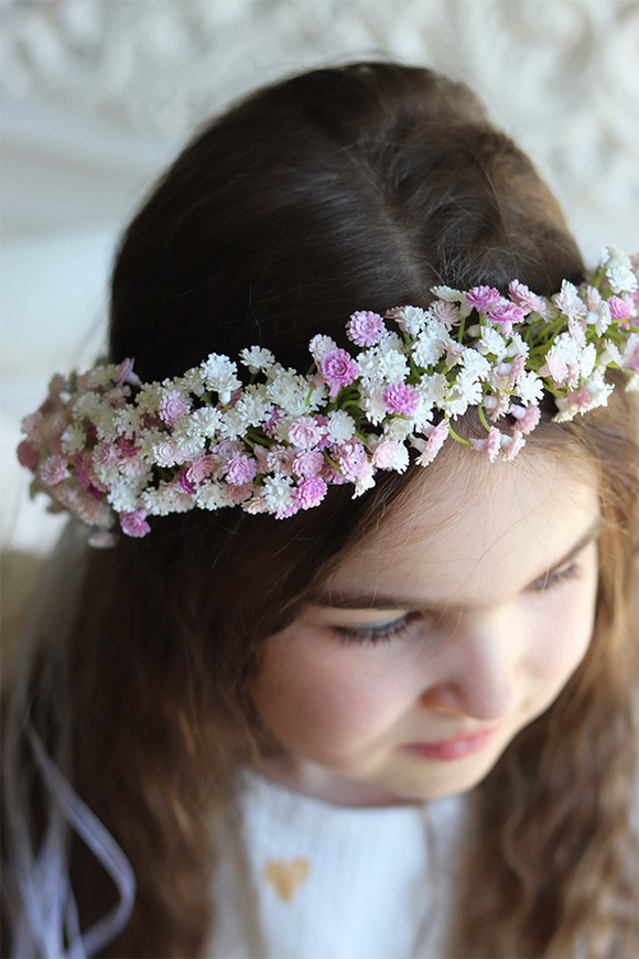 Kaszka Pink, komunijny kwiatowy wianek na głowę, rozmiar uniwersalny