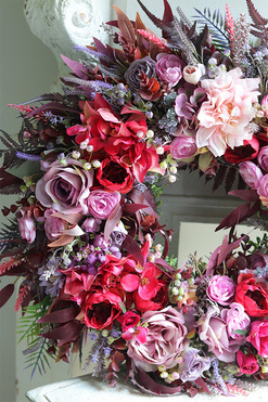 Melise Morelia, fioletowo-różowy wianek kwiatowy, śr.45cm 