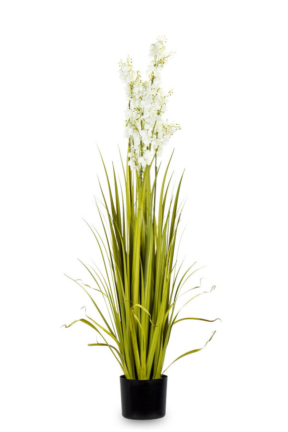 Walia, sztuczna trawa z białymi kwiatami, wys.120x45x45cm