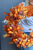 Słoneczna Miechunka, jesienny wianek na drzwi