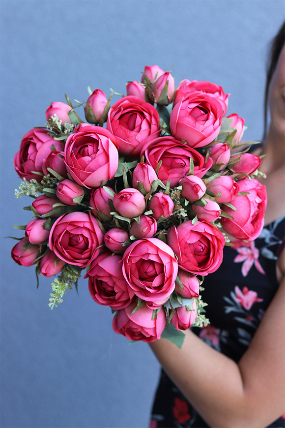 Pełniki New, bukiet jaskraworóżowych kwiatów, dł.35cm 