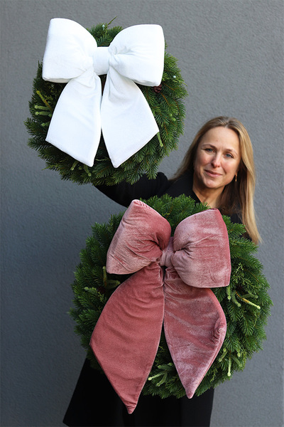 aksamitna kokarda - pluszowa zawieszka, Velurri Pink, wym.55x39cm