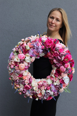 Bella Pinkie, bogaty różowy wianek na drzwi, śr.51cm 