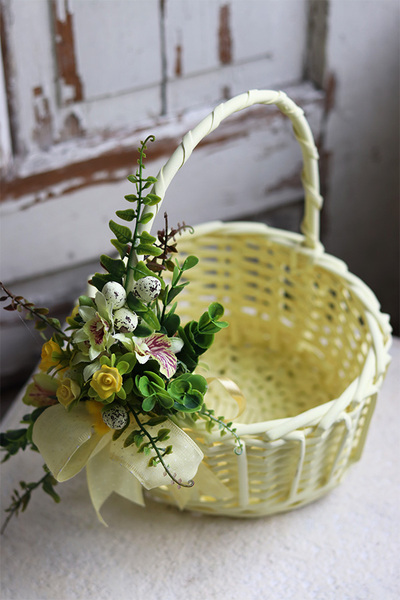 Cytrynowy, dekorowany koszyczek wielkanocny, wys.28cm 