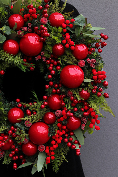 Karminowe Love Xmas, czerwony  świąteczny wianek