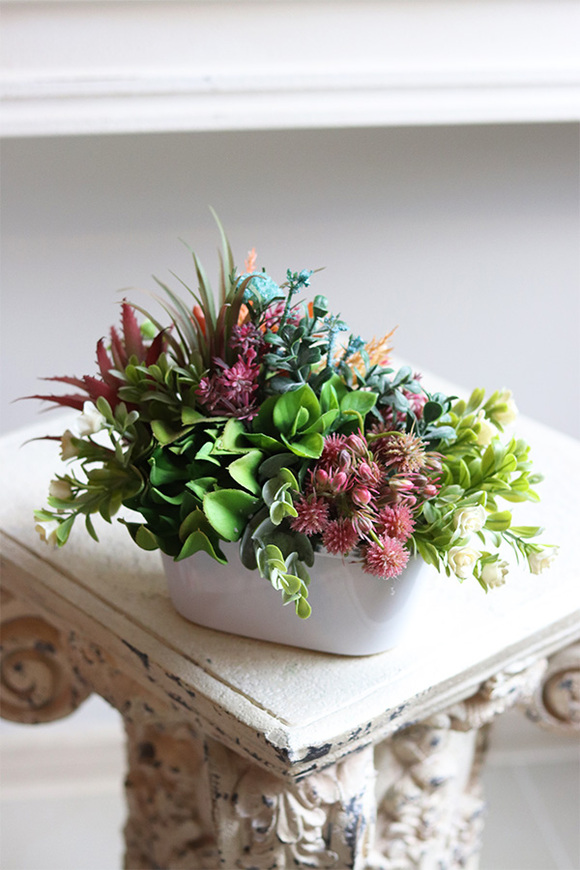 Minisa, sukulenty w biało-srebrnej doniczce, wys.15cm