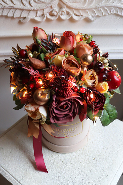 Gerita LED, bordowy flowerbox świąteczny