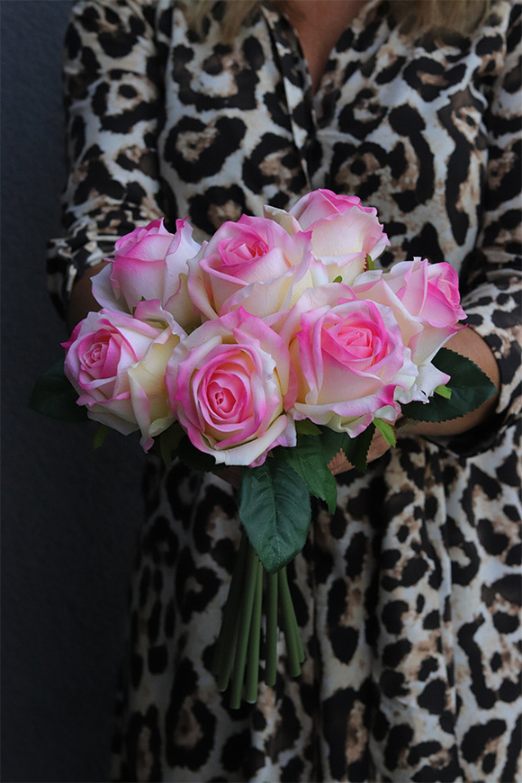 Róża Classic, bukiet róż real-touch, krem i róż