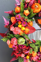  Miechunka, jesienny wianek z aksamitnymi dyniami