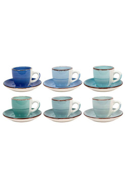 Blue Line, filiżanki espresso ze spodkiem, kpl.6szt