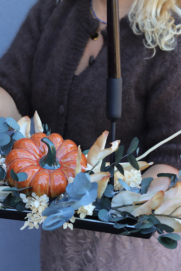 Dyniove Love, jesienny stroik / kompozycja, wym.25x26x70cm