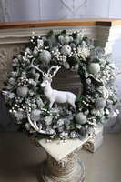 Biały Ren Silver, biało-srebrny świąteczny wianek