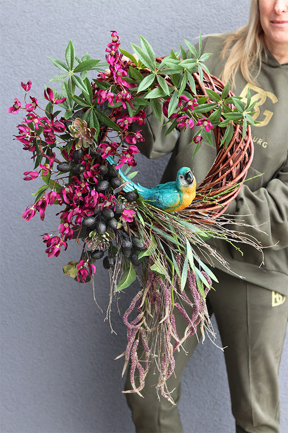 Egzotyczna Papuga, asymetryczny wianek na drzwi