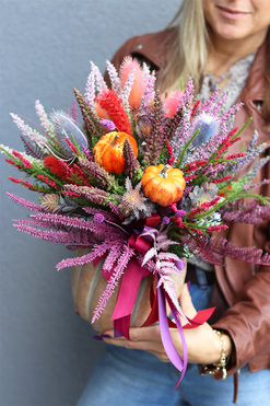 Wrzosy w Dyni, jesienna kompozycja w donicy, wym.40x44cm 