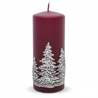 Mroźny Las, świąteczna świeca w kształcie walca, bordowa, wym.18x7x7cm