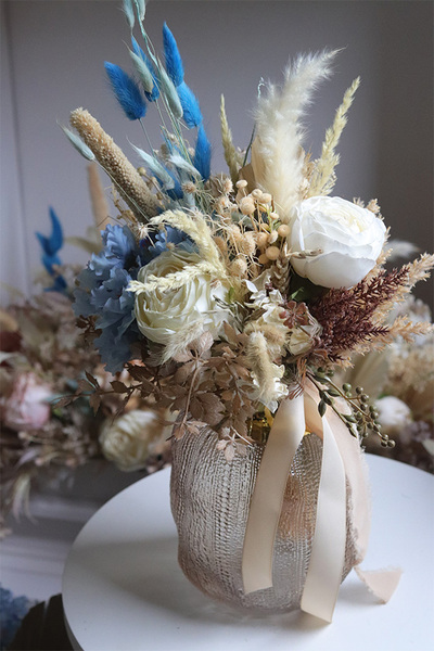 Boho Blue La Scala, dekoracyjny bukiet w wazonie