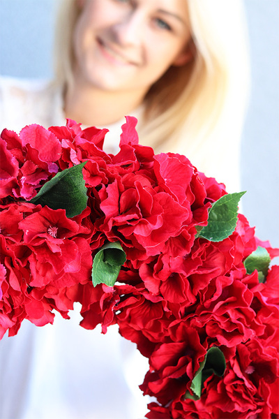 Red Hydrangea, czerwony wianek hortensji, śr.44cm 