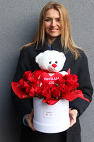 Teddy White, walentynkowy flowerbox kwiatowy z misiem