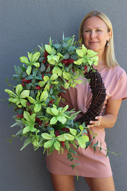 Zielona Gęś, asymetryczny wianek dekoracyjny, rozp.50cm