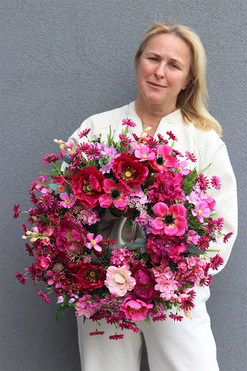 Mokovy Pink, różowy wianek na drzwi z makami, śr.48cm