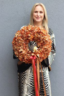 Jeżyk w Hortensjach, jesienny wianek z jeżem, śr.42cm