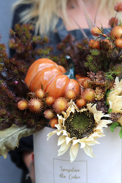 Autumn Pumpkin, box jesienny z ceramiczną dynią, wys.40cm